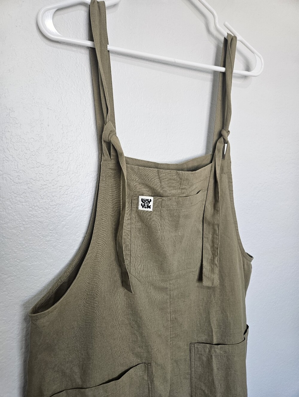 NWT Lucy & Yak | Jenny Wide Leg Cotton Linen Dungaree Olive Green Women US 12R - Picture 6 of 8